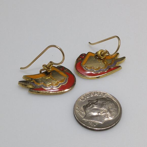 Laurel Burch "Wild Swan" Bird Earrings, Gold Plated, Enamel Cloisonne, 1980s - Picture 7 of 10